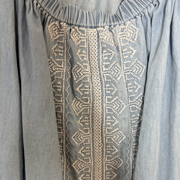 BLL New York Blue Boho Embroidered Blouse 1X 100% Lyocell Peasant Top - Picture 8 of 13
